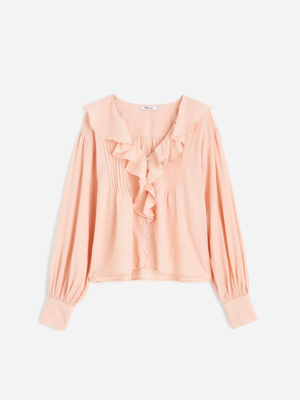 madewell pink/blush ruffle pintuck long sleeve top